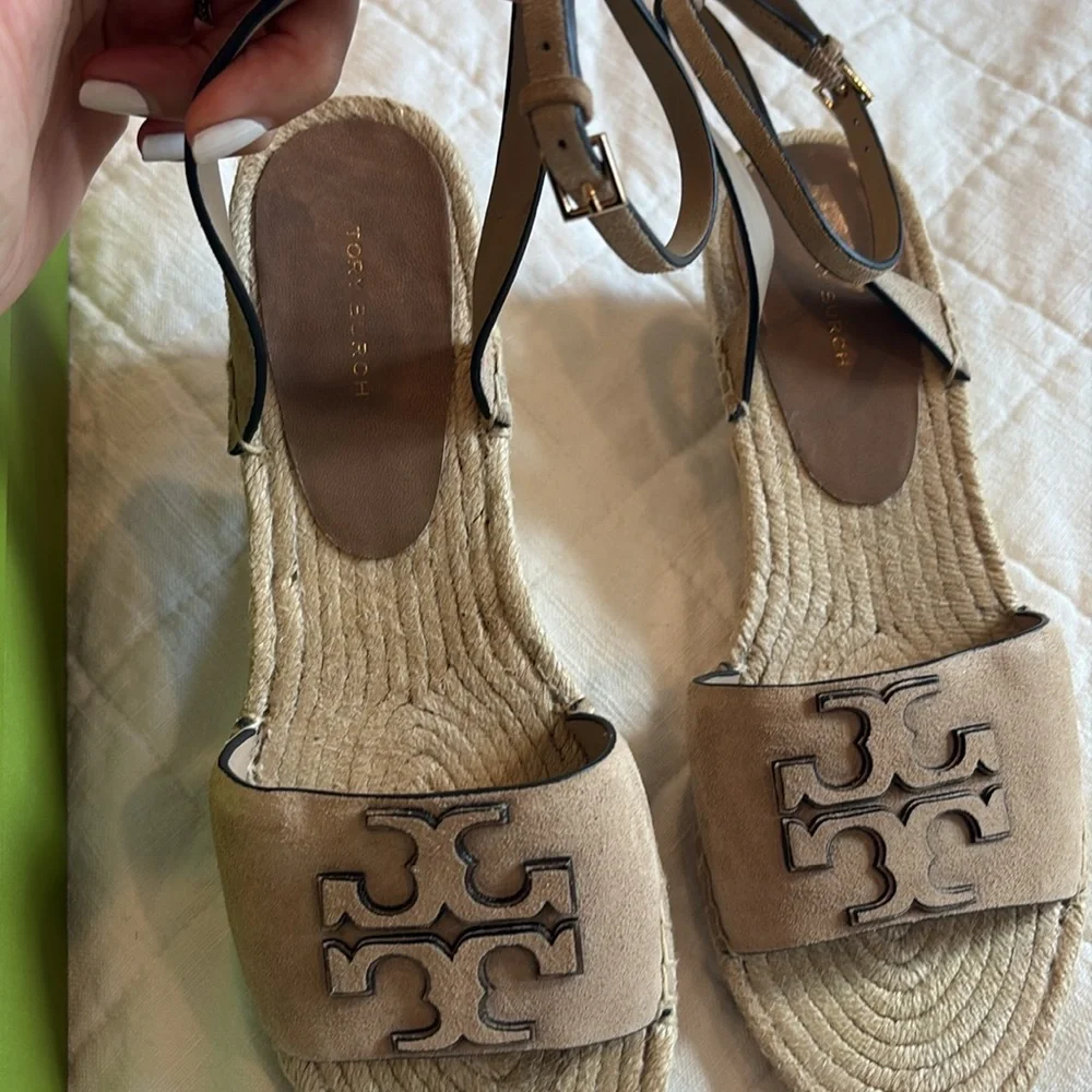 Tory Burch Ines Wedge Espadrille Suede in Taupe